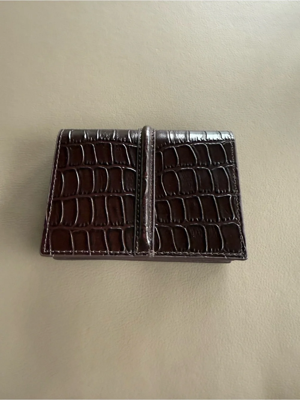 Classic Croc-Embossed Leather Wallet in Dark Brown with Gold Hardware